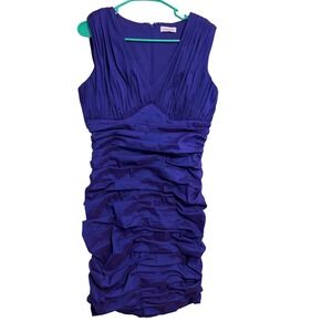 Calvin Klein Iridescent Purple Ruched V Neck Sleeveless Cocktail Dress Women